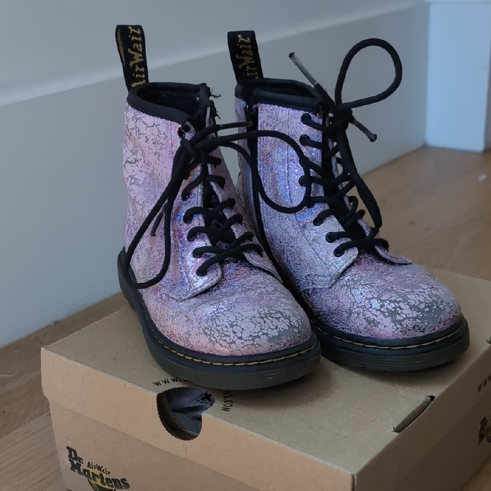 Dr. Martens Pink Glitter Combat Boots
